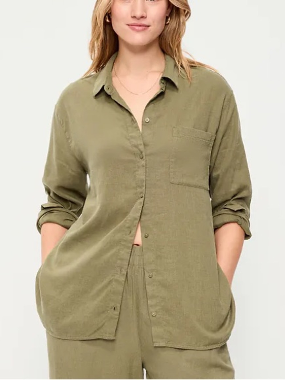 Old Navy The Boyfriend Shirt Linen Blend Button Down Shirt
